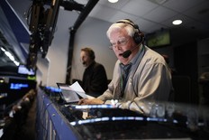 Broadcaster Joe Bowen at work in the Leafs booth in 2023.