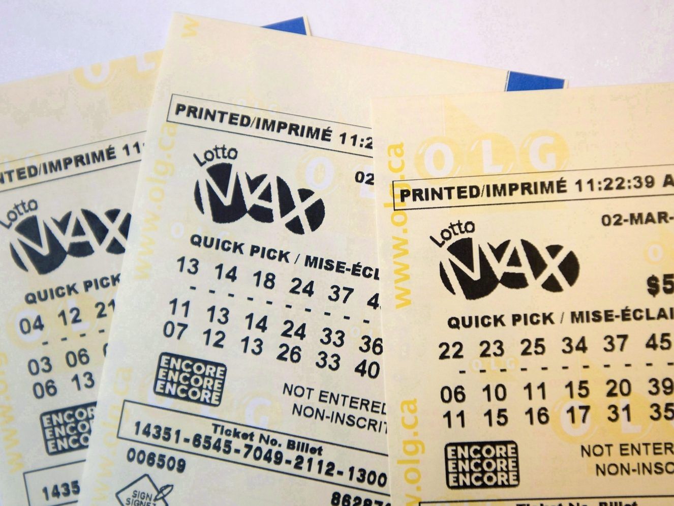 A lotto Max ticket is shown in Toronto on Monday Feb. 26, 2018.