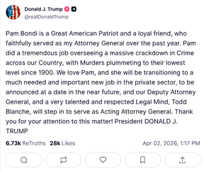 Pam Bondi out as U.S. Attorney General: Trump Pam Bondi out as U.S. Attorney General: Trump