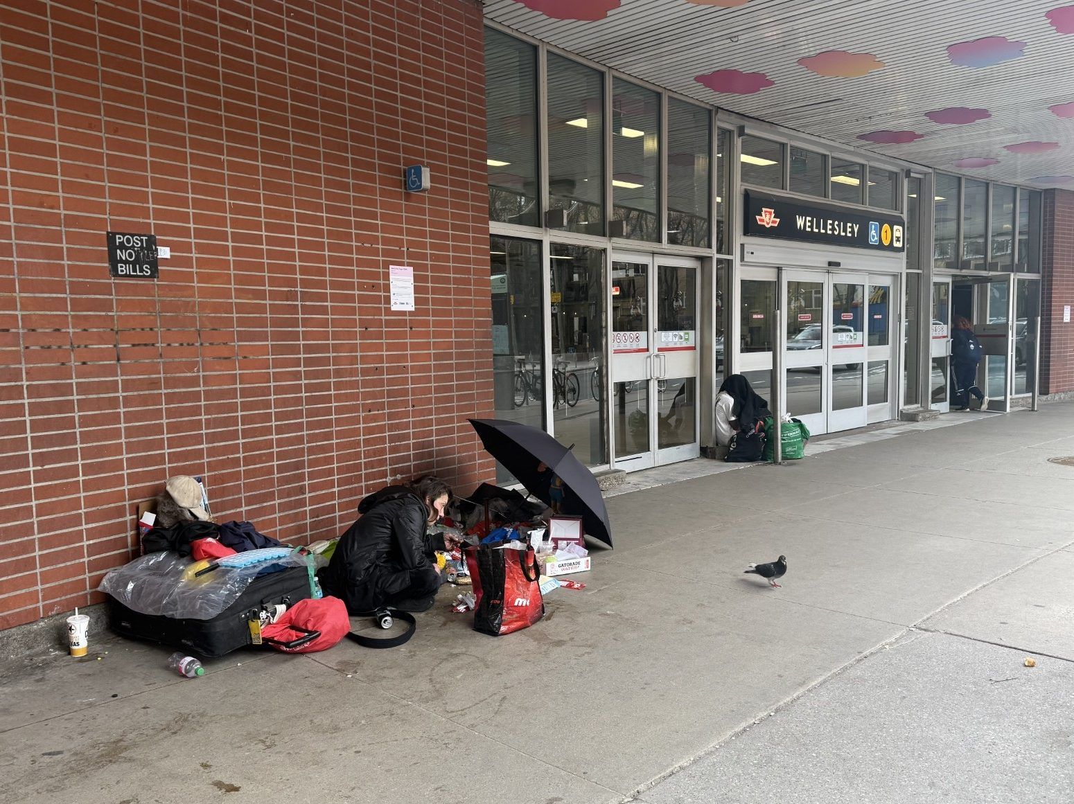 Toronto's homelessness and drug addiction problems are on full display for commuters using the city's public transit system, as seen here at the TTC's Wellesley Station on Wednesday, April 29, 2026.