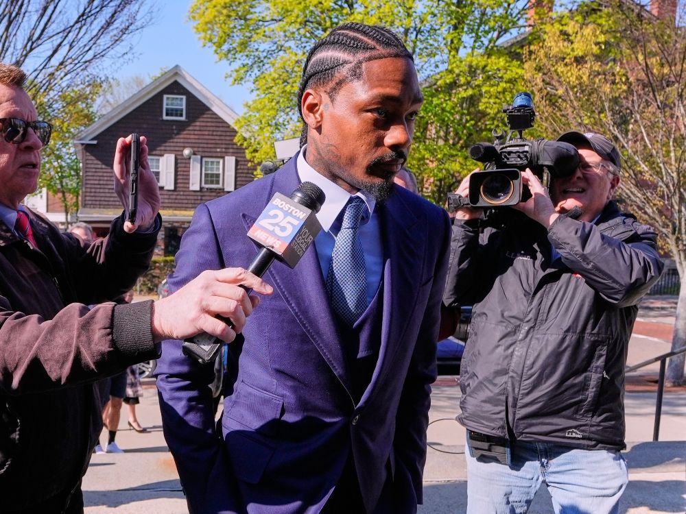 Former New England Patriots wide receiver Stefon Diggs arrives at Norfolk County District Court on May 4, 2026.