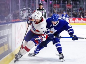 Sammy Blais of the Laval Rocket (left)