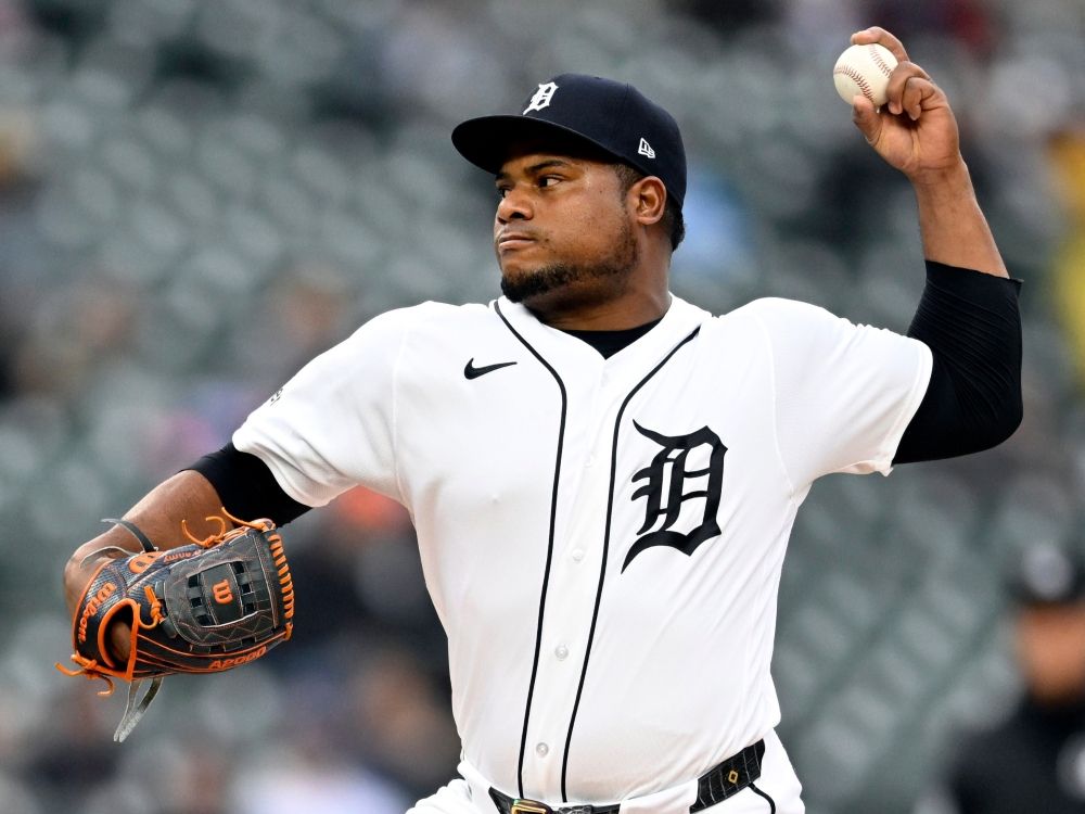 Detroit Tigers starting pitcher Framber Valdez throws a pitch during the first inning against the Boston Red Sox.