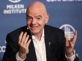 FIFA President Gianni Infantino speaks during the 29th annual Milken Institute Global Conference.