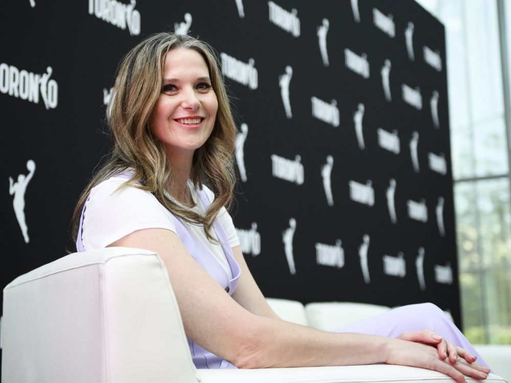 WNBA Toronto team president Teresa Resch poses for a portrait during a news conference announcing the city's WNBA franchise in 2024.