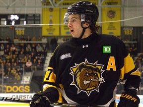 Brantford Bulldogs defenceman Ben Danford during aa game against the Niagara IceDogs earlier this season.