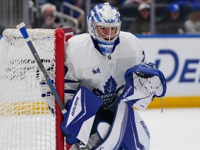 Goaltender Artur Akhtyamov protects the net during a game with the Toronto Maple Leafs last month.