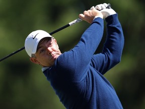 Rory McIlroy of Northern Ireland plays his shot from the second tee during a practice round prior to the PGA Championship.