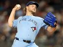Trey Yesavage of the Toronto Blue Jays pitches during the first inning against the New York Yankees at Yankee Stadium on May 20, 2026 in the Bronx.