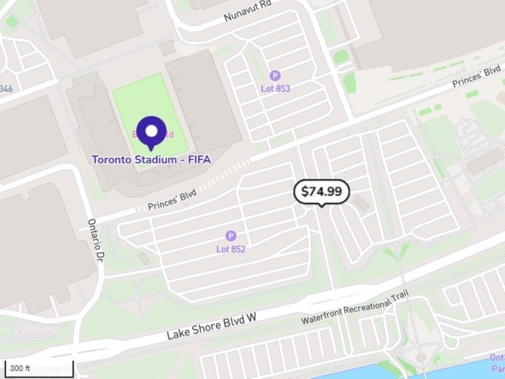  Map of location for accessible parking during FIFA World Cup games in Toronto.