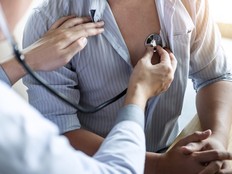 Doctor using a stethoscope checking patient with examining, presenting results symptom and recommend treatment method, Healthcare and medical concept