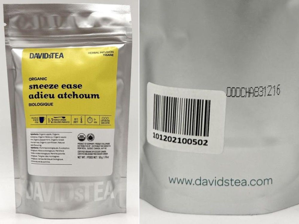 Health Canada issued a recall alert for DAVIDsTEA brand Organic Sneeze Ease Herbal Infusion because it may contain almond, a known allergen.