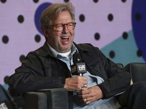 Legendary rock/blues guitarist Eric Clapton speaks during the screening of "Eric Clapton: Life in 12 Bars" at the 2017 Toronto International Film Festival in Toronto on Monday, Sept. 11, 2017.