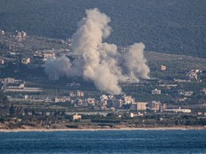 Smoke rises from the site of an Israeli strike that targeted the southern Lebanese village of Mansoura on Saturday, May 23, 2026.