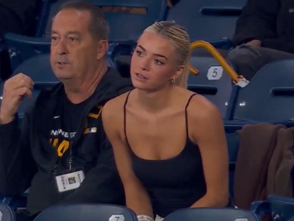 Livvy Dunne reacts to beau Paul Skenes surrendering lead-off homer to Blue Jays’ George Springer: ‘F***!’
