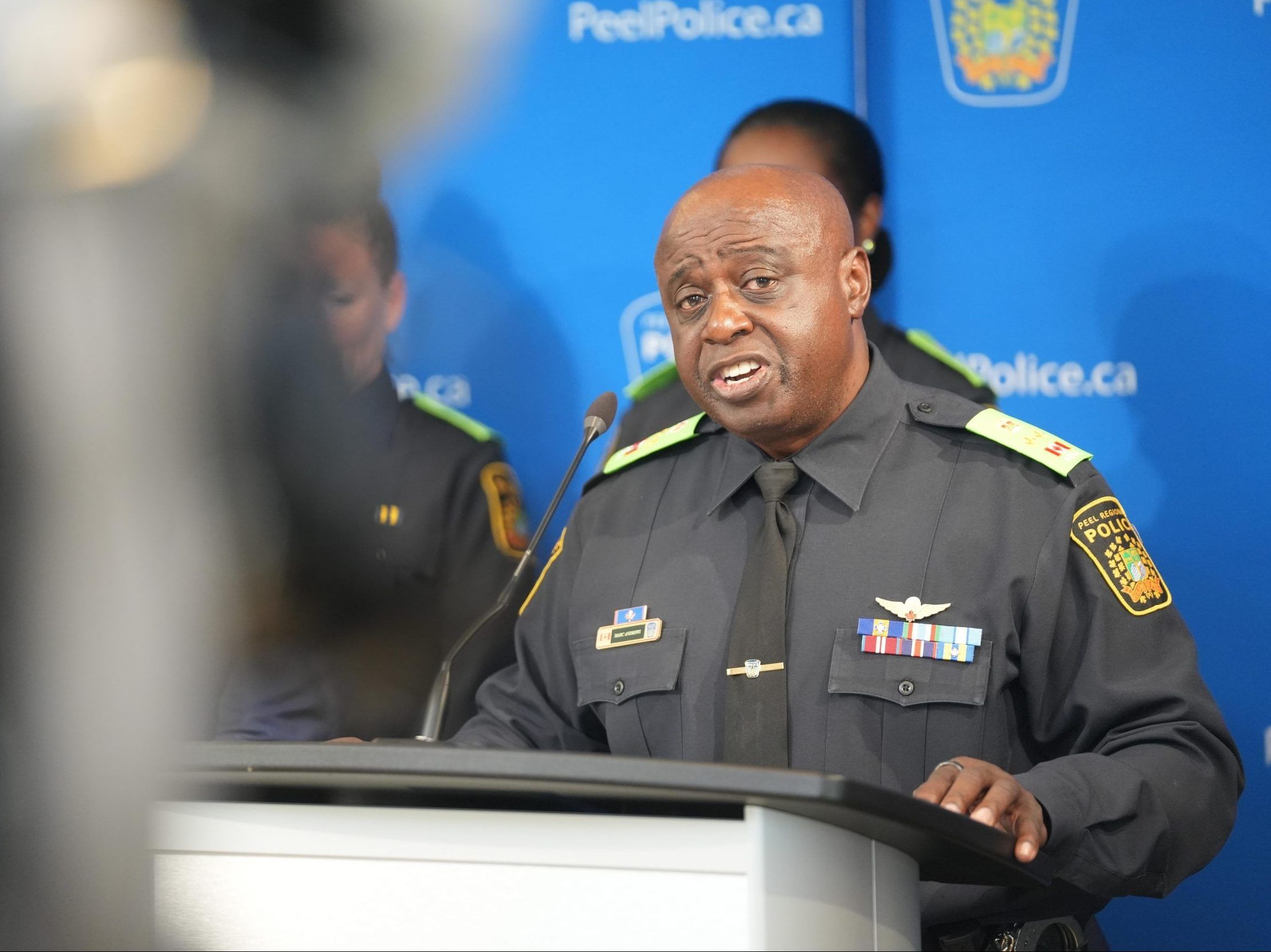 Peel Regional Police deputy chief Marc Andrews speaks to the media during a news conference.