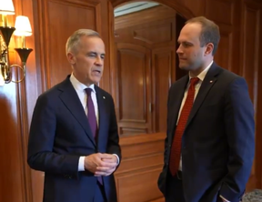 Prime Minister Mark Carney, left, with Nate Erskine-Smith in a screenshot from video posted by @NateForOntario to X.