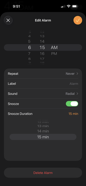 You can now modify the nine-minute alarm snooze time on your iPhone.