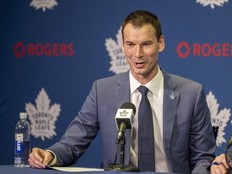 John Chayka is announced as Toronto Maple Leafs general manager during a news conference held at Real Sports Bar and Grill in Toronto on Monday May 4, 2026.