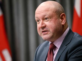 Dr. Brent Roussin, Manitoba chief public health officer, speaks at the Manitoba legislature in Winnipeg Wednesday, Dec.16, 2020.