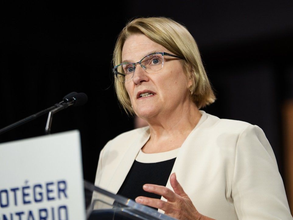 Ontario Health Minister Sylvia Jones speaks at a press conference at Queen's Park in Toronto, on Monday, Oct. 20, 2025.