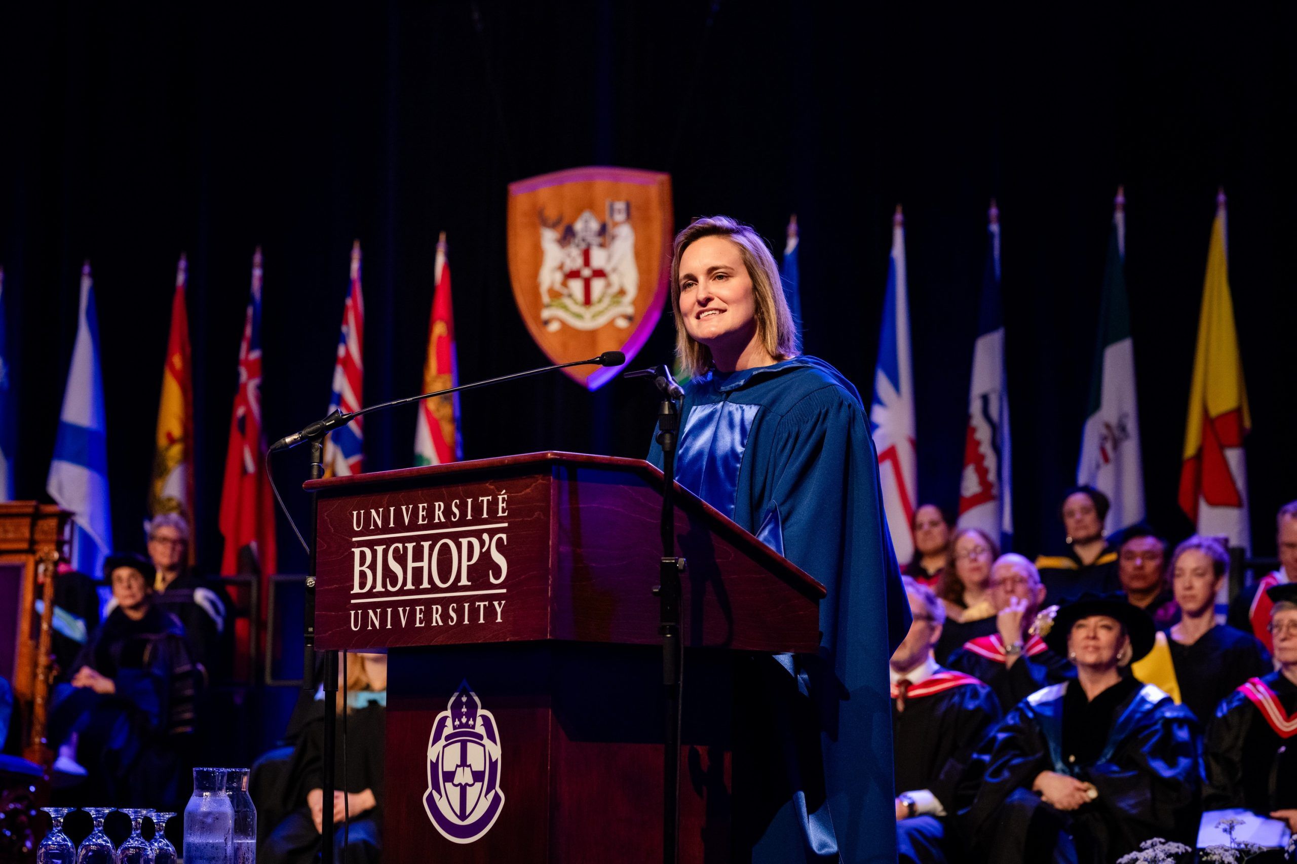 Montreal Victoire captain Marie-Philip Poulin addresses Bishop's University graduates at convocation upon receiving an honorary degree on Saturday, June 6, 2026.