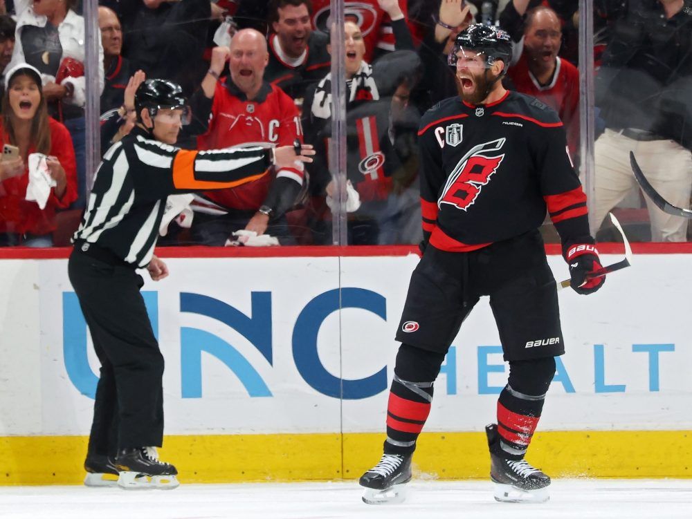 Jordan Staal of the Carolina Hurricanes celebrates