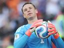 Manuel Neuer of Germany looks on during the FIFA World Cup match against Cote D'Ivoire at Toronto Stadium.