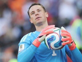 Manuel Neuer of Germany looks on during the FIFA World Cup match against Cote D'Ivoire at Toronto Stadium.