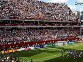 Fans of Germany celebrate the team's 2-1 victory