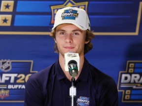 Gavin McKenna attends the 2026 NHL Draft Top Prospects Media Availability