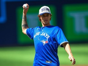 Gavin McKenna throws a ceremonial first pitch