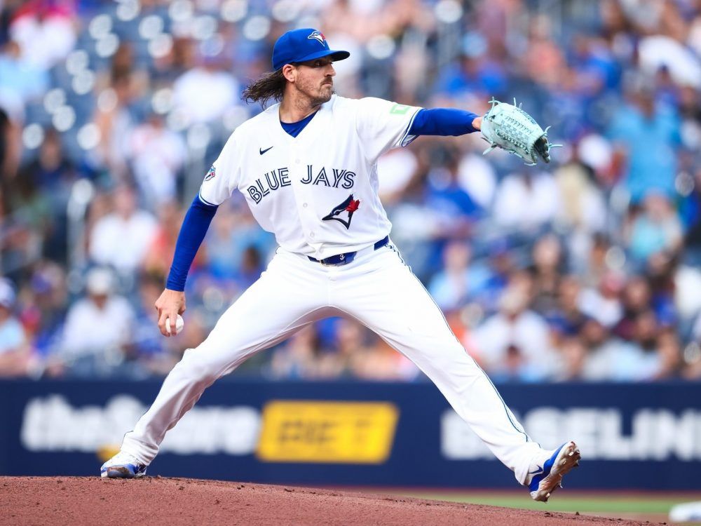 Kevin Gausman of the Toronto Blue Jays pitches in the first inning of his team's MLB game against the New York Mets at Rogers Centre on June 30, 2026 in Toronto.