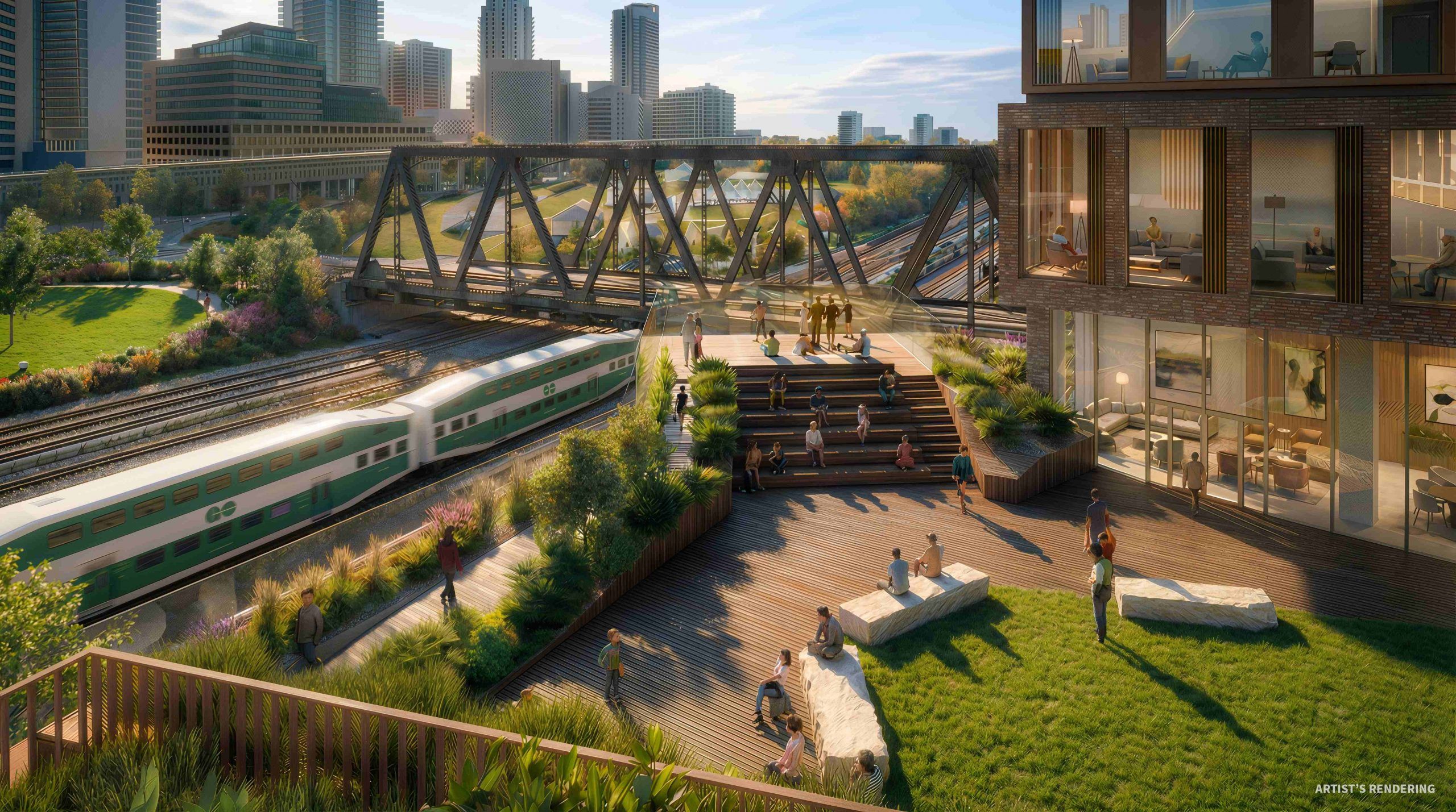 Rendering of Toronto Rail Yards planned above the downtown rail corridor