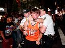 NYPD officers arrest a person during Game 4 of the NBA Finals between New York Knicks and San Antonio Spurs, on June 10, 2026 in New York City.