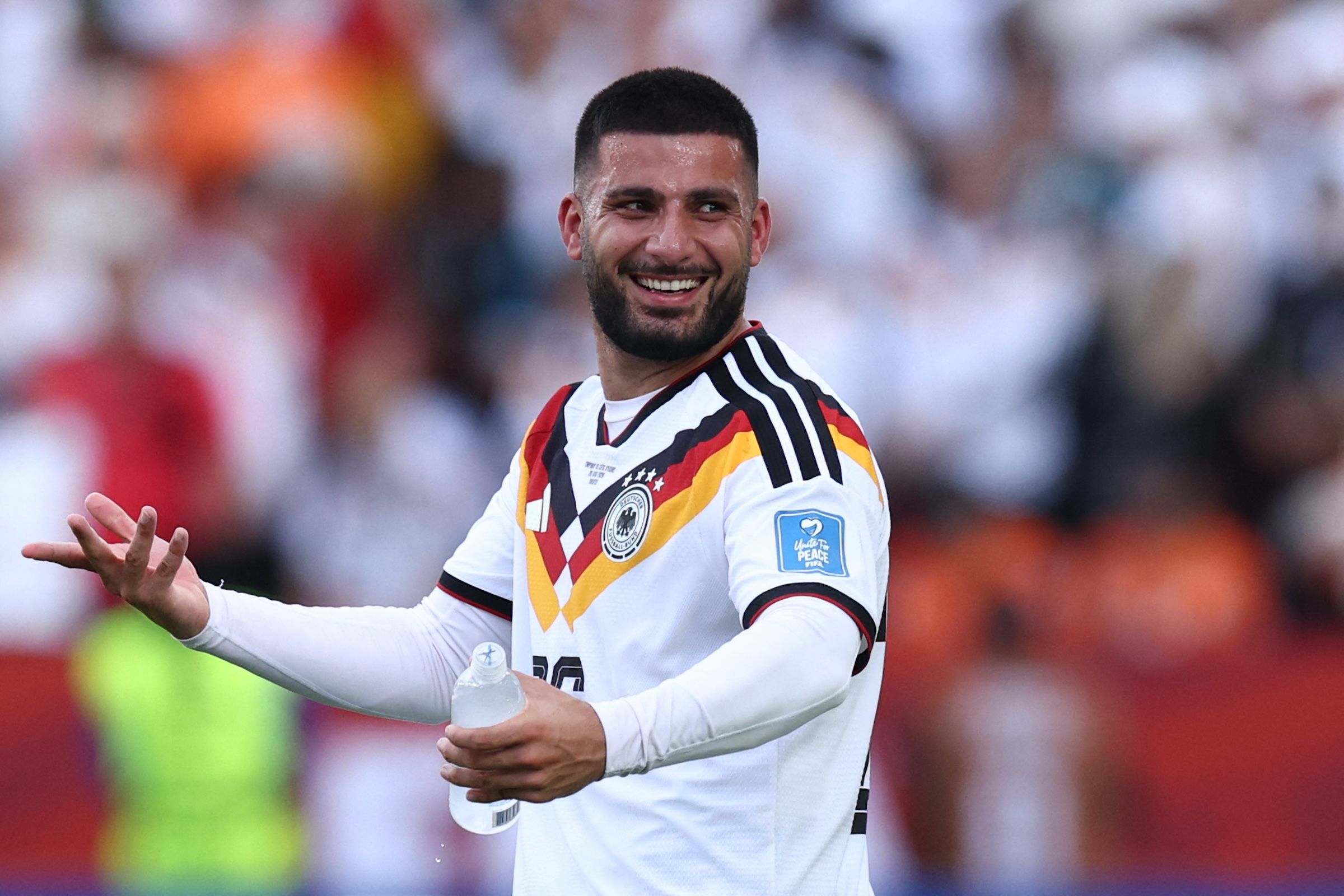 Germany's forward #26 Deniz Undav celebrates his team's victory at the end of the 2026 World Cup Group E football match between Germany and Ivory Coast at the Toronto Stadium in Toronto on June 20, 2026.