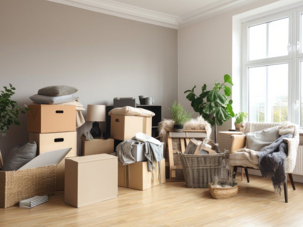 declutter room by moving items to box, bag or other container