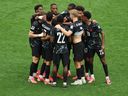 Team Canada celebrates Nathan Saliba goal during the FIFA World Cup 2026 Group B match against Qatar at B.C. Place Vancouver on June 18, 2026.
