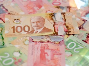 A pile of Canadian money.