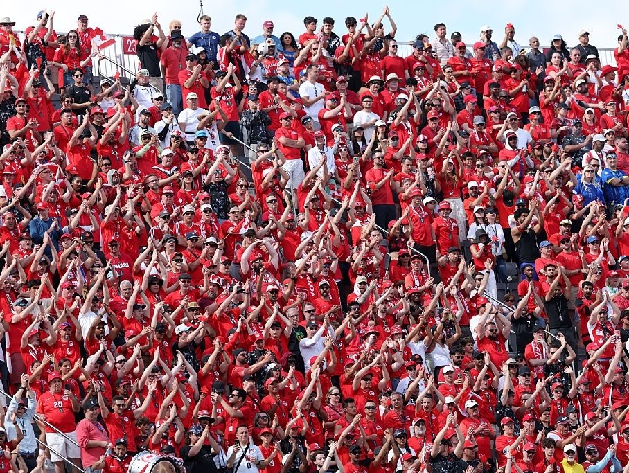 General view of packed grandstand of supporters during the FIFA World Cup 2026 Group B match between Canada and Bosnia and Herzegovina at Toronto Stadium on June 12, 2026 in Toronto, Ontario. (Michael Steele/Getty Images)