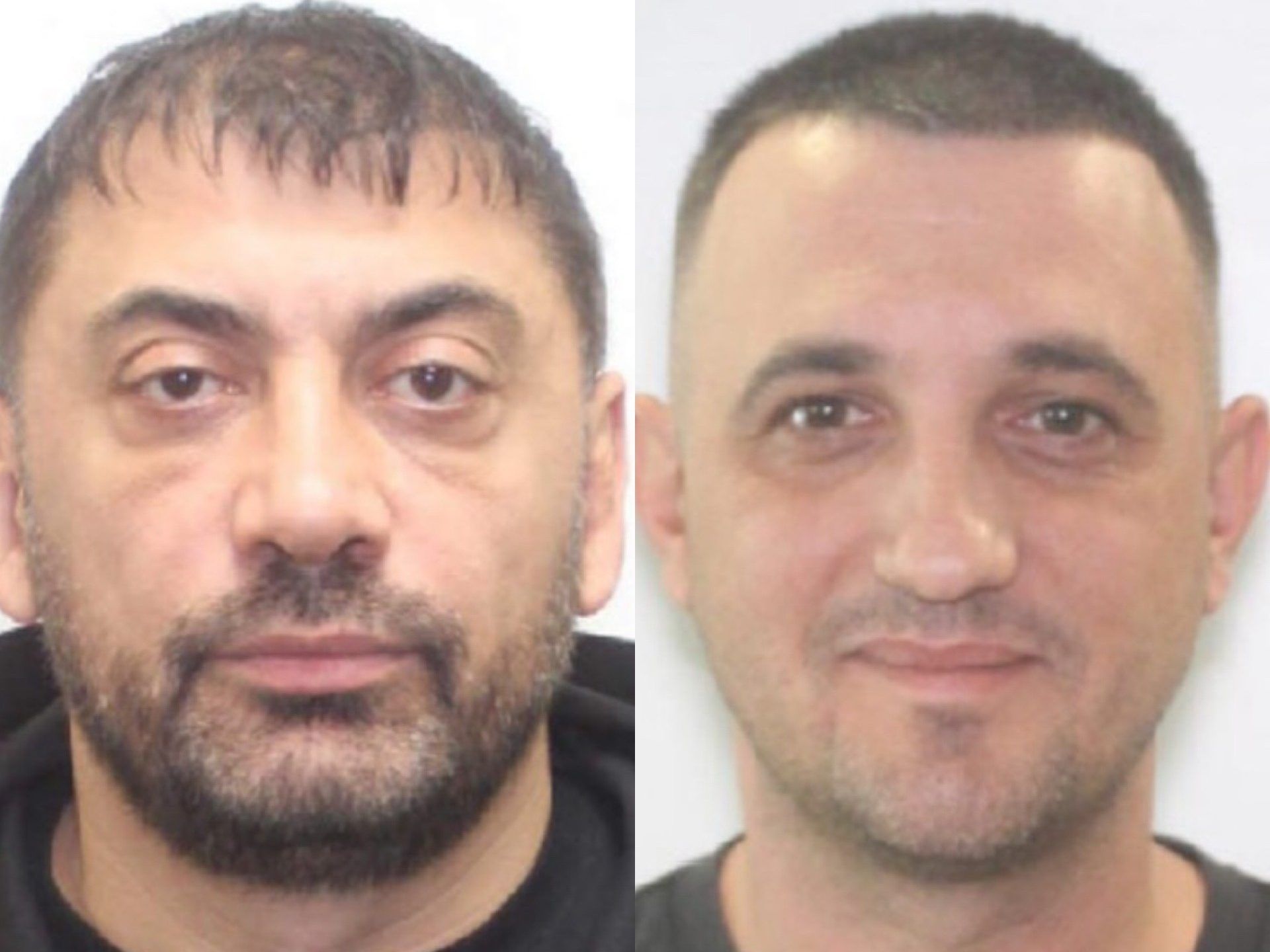 (L) מריאן דונויו, 48, ו-(R) אלין גבריאל ניקולאה, בן 36, שניהם מרומניה, מבוקשים על רכישת רכבי שטח של BMW במרמה מסוכנות פיקרינג בדצמבר 2025 ושליחה של כלי הרכב מחוץ לקנדה.