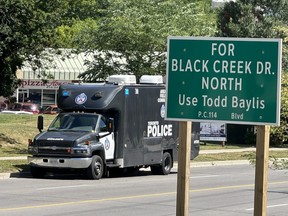 A police command post on Trethewey Dr.