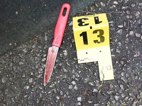 A knife presented as evidence in the slaying of Etop "Jon" Ituen.