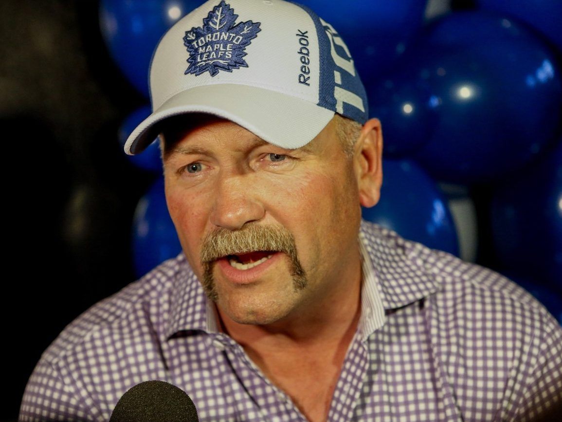 Wendel Clark speaks with media about Toronto's first draft pick at Real Sports Bar in Toronto on Friday June 24, 2016.  