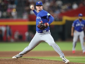 Relief pitcher Braydon Fisher of the Toronto Blue Jays pitches against the Arizona Diamondbacks during a game earlier this season.