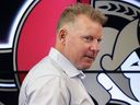 Former Ottawa Senators captain Daniel Alfredsson talks to the media in 2022.