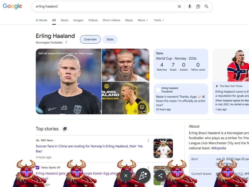 Google added an easter egg for users that search for Norway striker Erling Haaland.