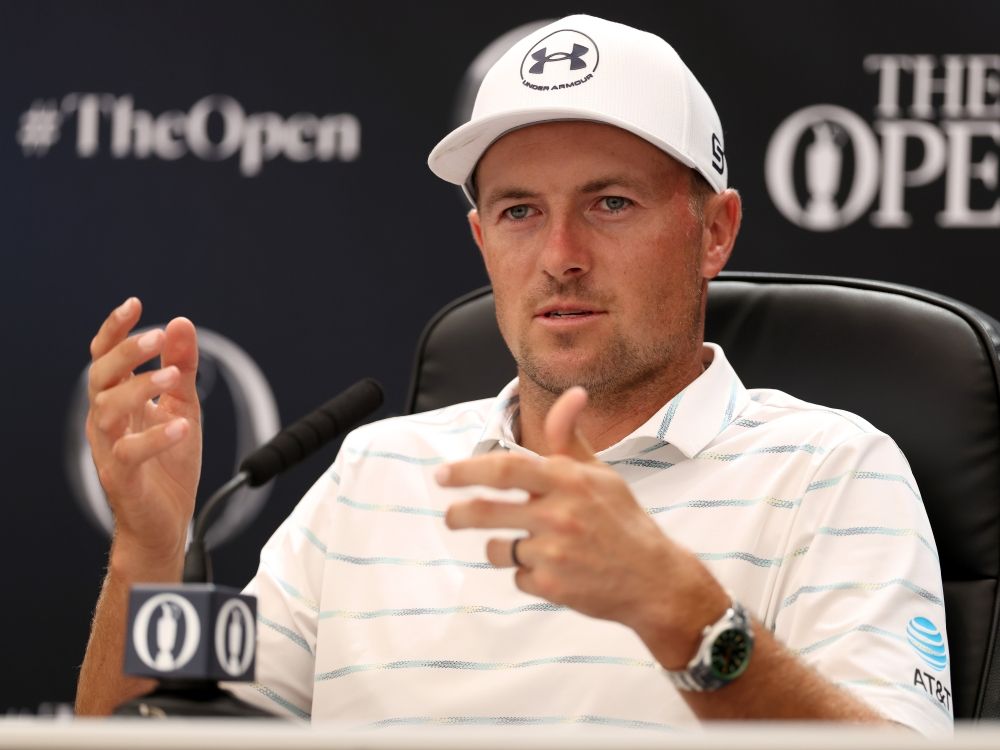 Jordan Spieth speaks to the media during a press conference prior to The 154th Open Championship at Royal Birkdale.
