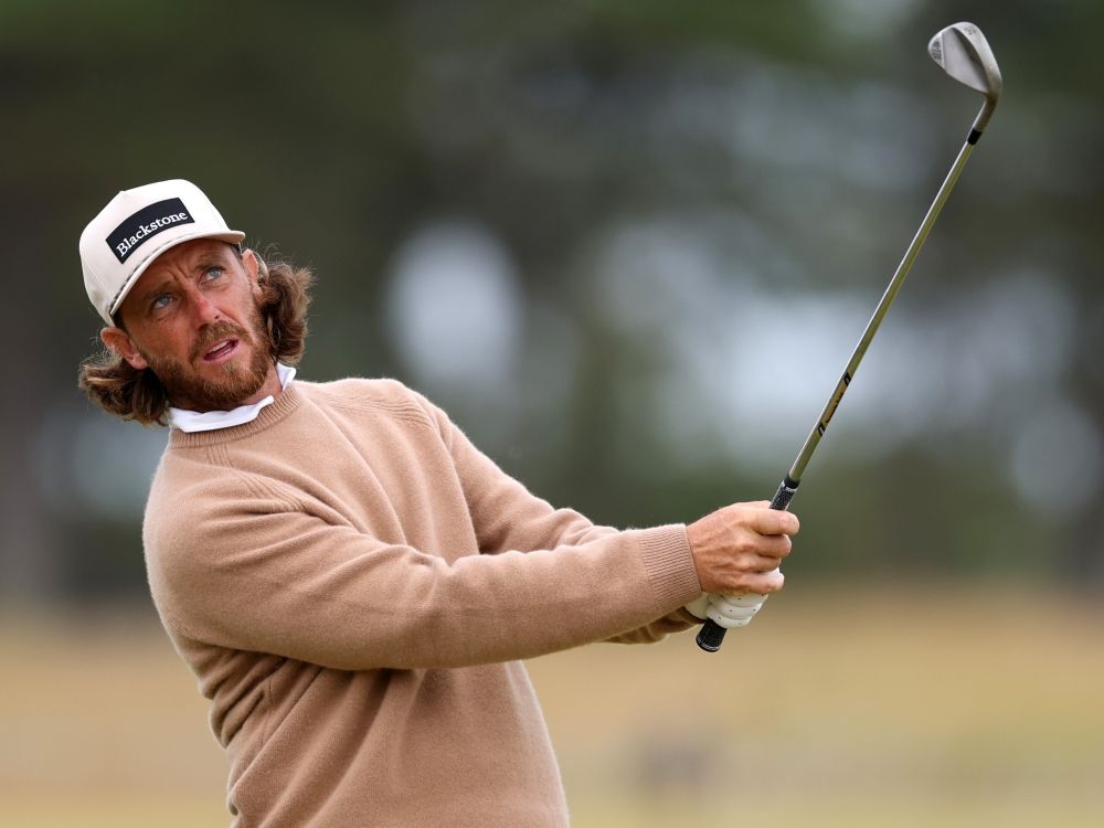 Tommy Fleetwood plays his third shot on the 18th hole on day four of the Genesis Scottish Open.