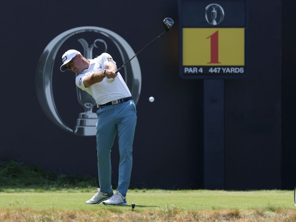 Corey Conners of Canada tees off on the first hole on day one of the The 154th Open Championship at Royal Birkdale.